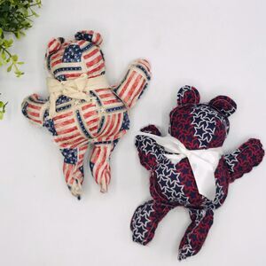 Set of 2 Handmade Mini Bears, Shelf Decor or Bowl Fillers Patriotic 7.5 Inches
